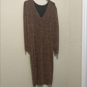 Elegant Brown V-Neck Dress